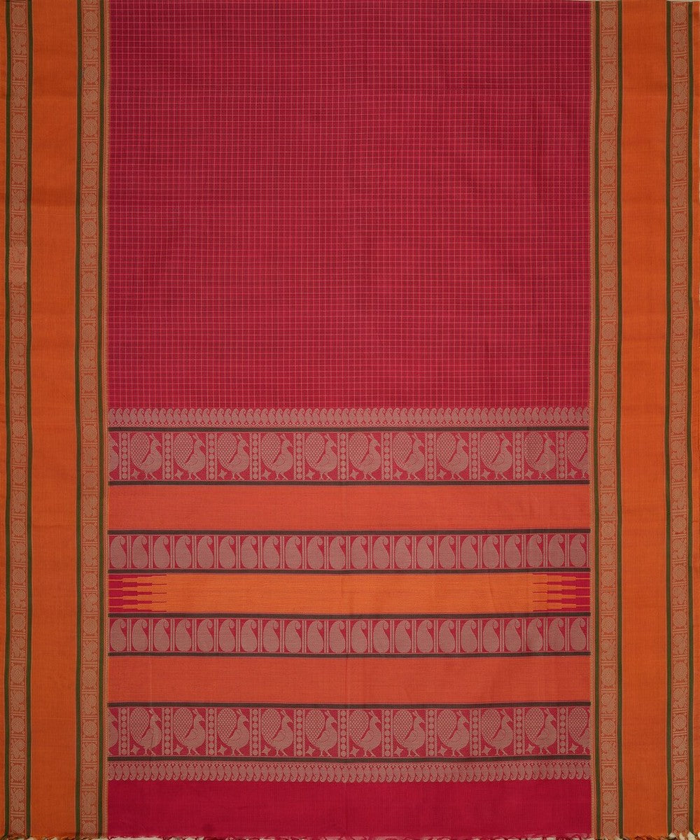 Pink checks handwoven kanchi cotton saree