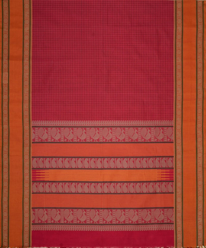 Pink checks handwoven kanchi cotton saree