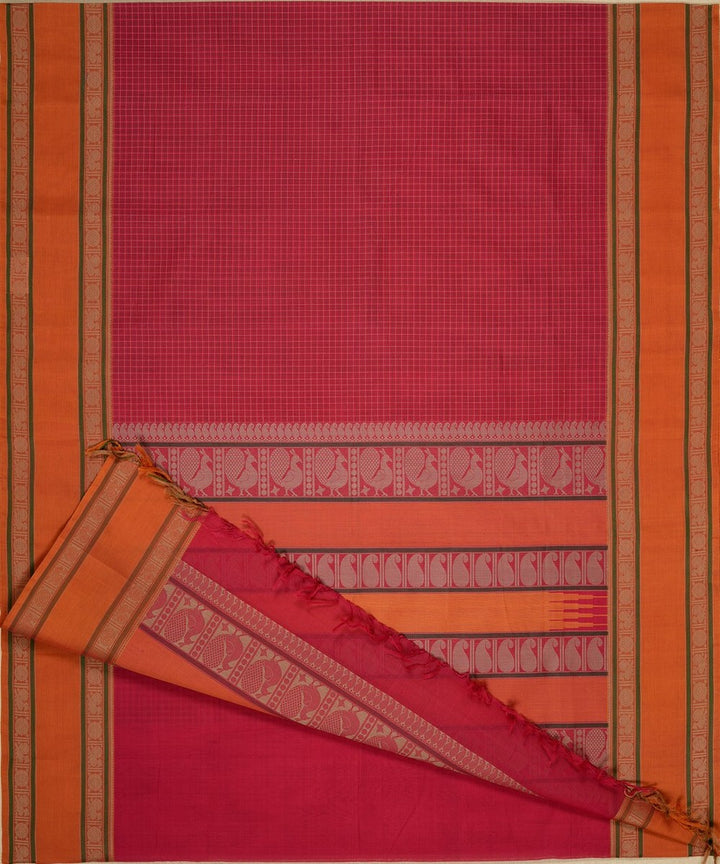 Pink checks handwoven kanchi cotton saree