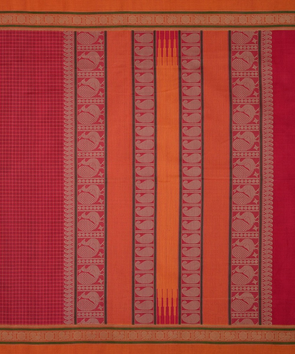 Pink checks handwoven kanchi cotton saree