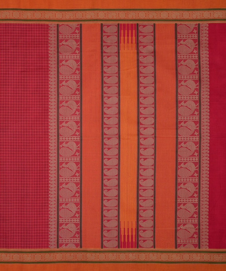 Pink checks handwoven kanchi cotton saree