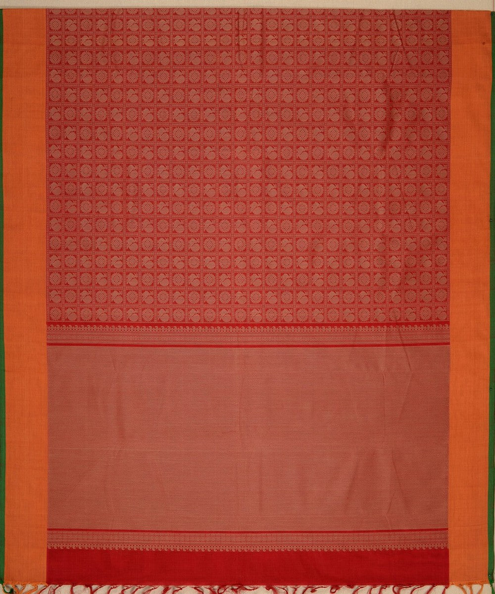 Maroon mayil chakra 1000 butta handwoven kanchi cotton saree