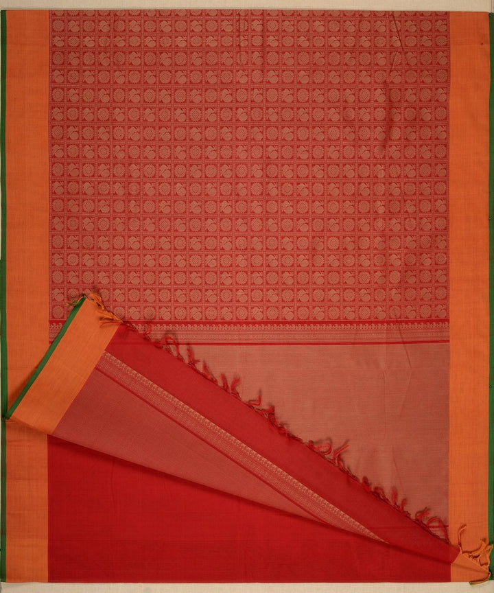 Maroon mayil chakra 1000 butta handwoven kanchi cotton saree