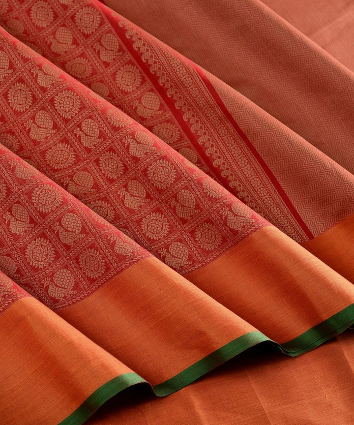 Maroon mayil chakra 1000 butta handwoven kanchi cotton saree
