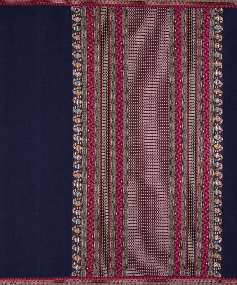 Navy blue pink handwoven kanchi cotton saree