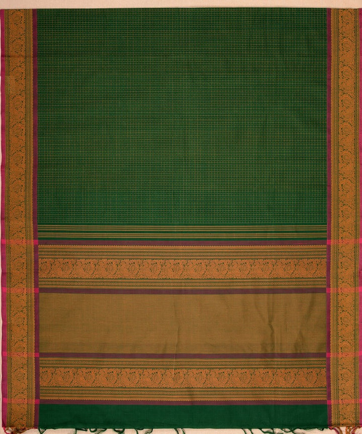 Dark green muttu kattam checks handwoven kanchi cotton saree