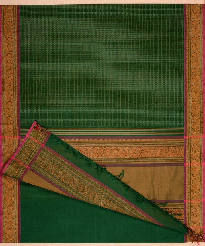 Dark green muttu kattam checks handwoven kanchi cotton saree