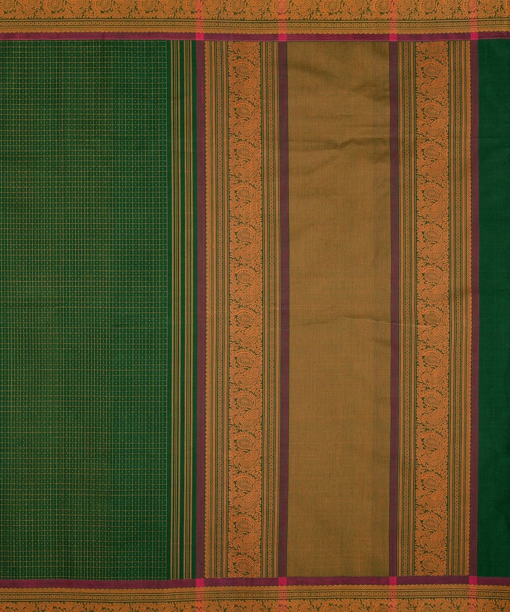 Dark green muttu kattam checks handwoven kanchi cotton saree