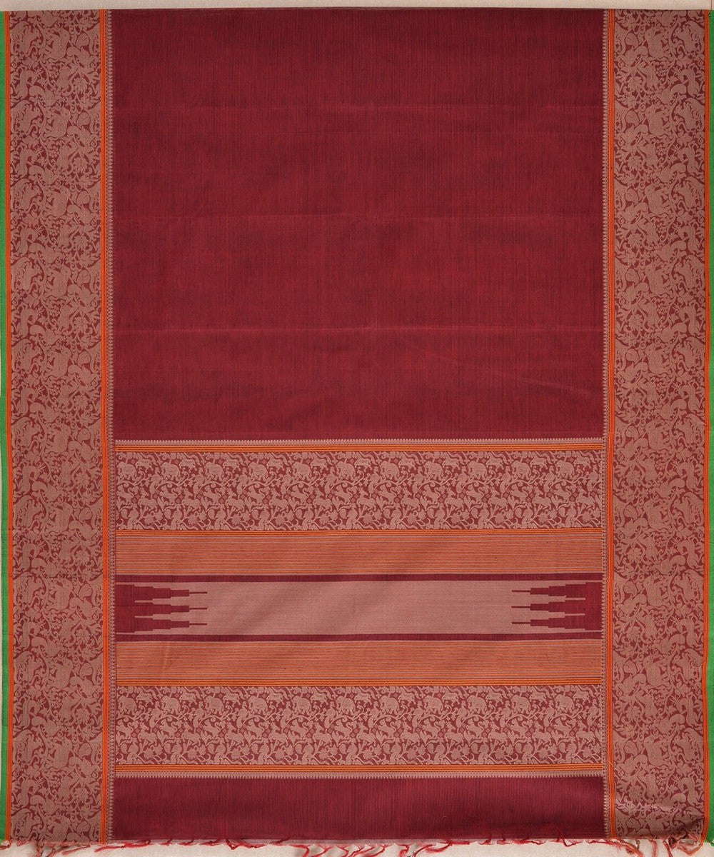 Maroon beige handloom vanasingaram kanchi cotton saree