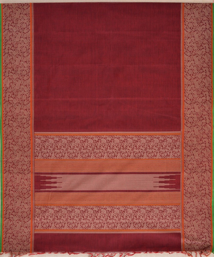 Maroon beige handloom vanasingaram kanchi cotton saree