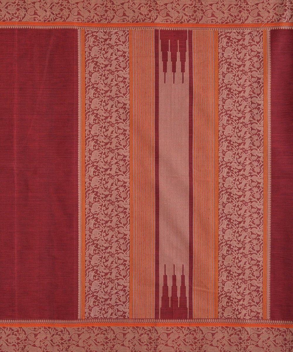 Maroon beige handloom vanasingaram kanchi cotton saree