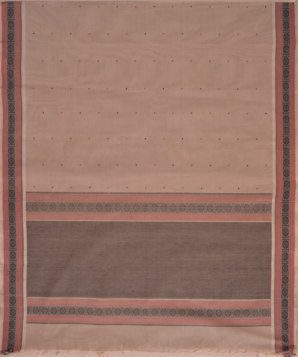 Beige black handwoven kanchi cotton saree