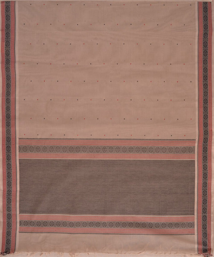 Beige black handwoven kanchi cotton saree
