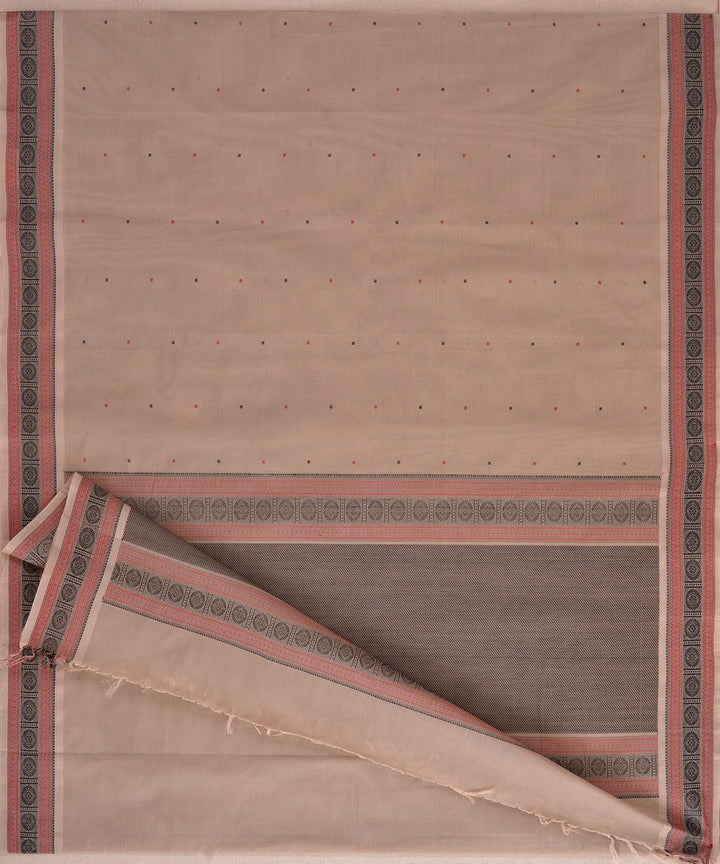 Beige black handwoven kanchi cotton saree