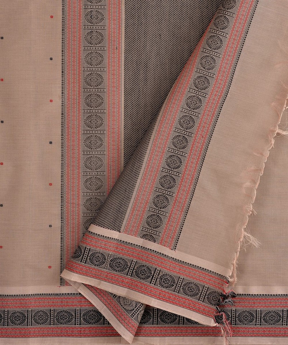 Beige black handwoven kanchi cotton saree