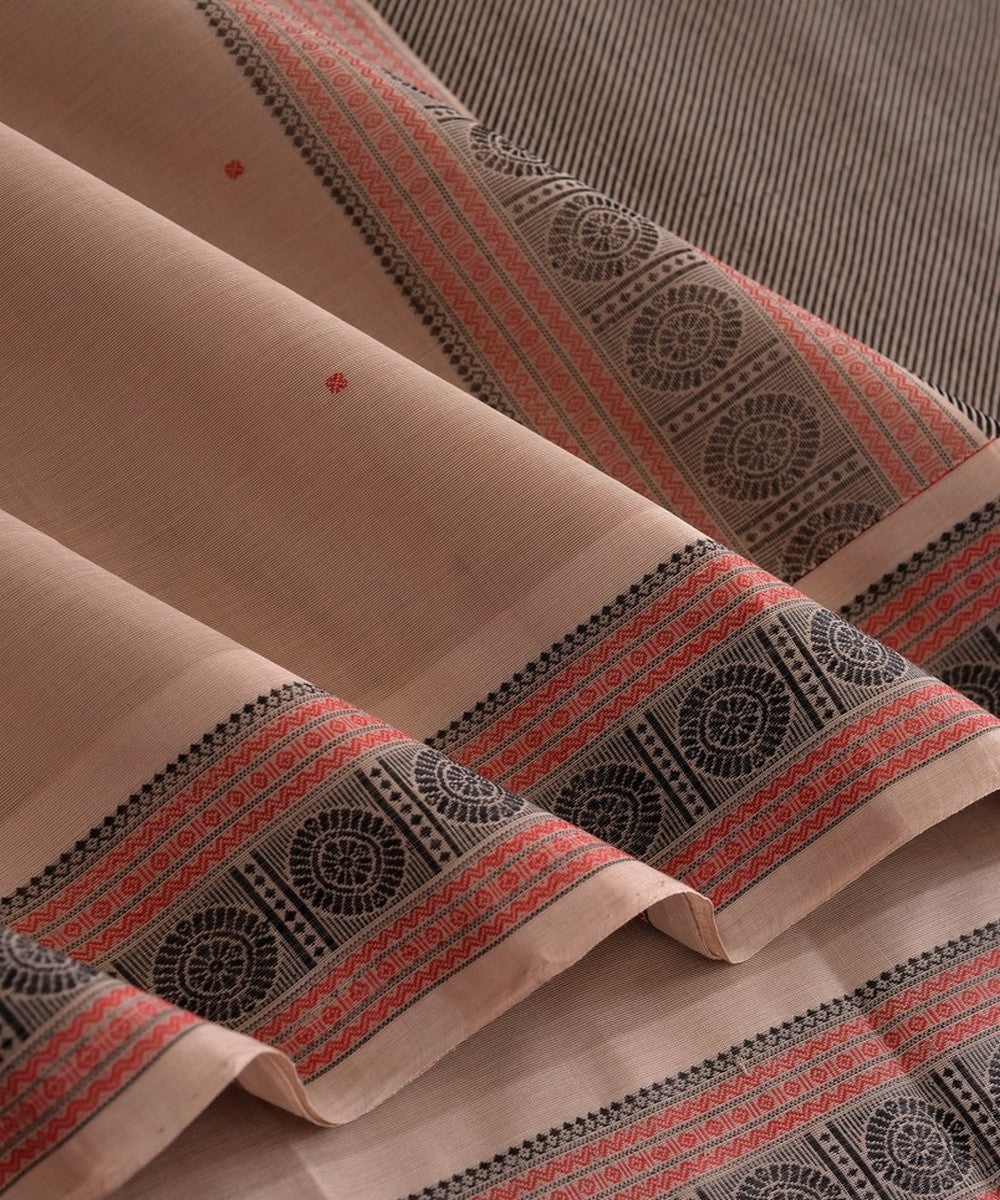 Beige black handwoven kanchi cotton saree