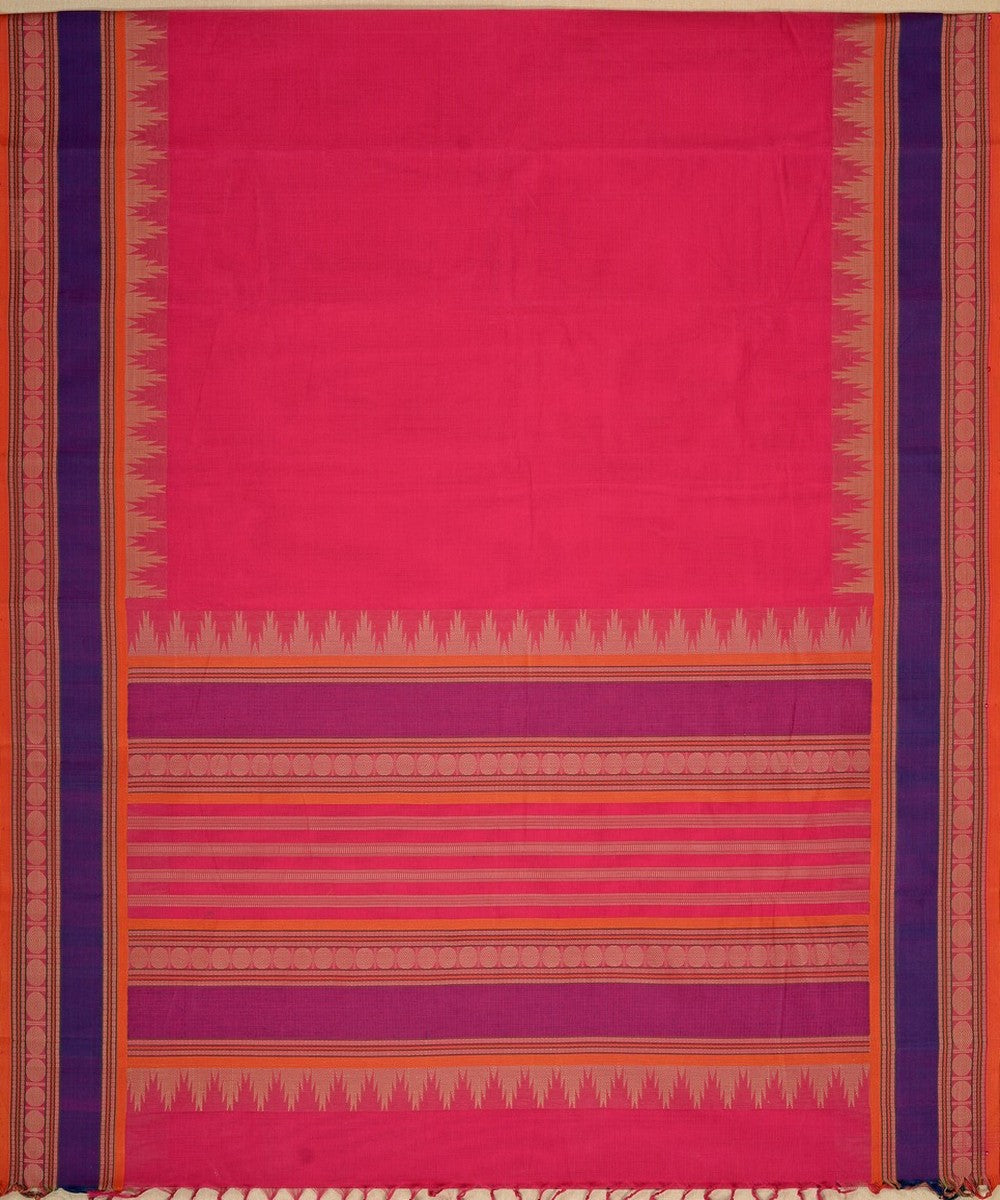Pink temple handwoven kanchi cotton saree