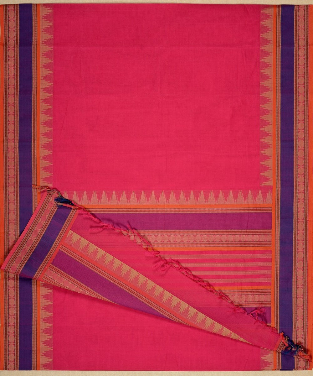 Pink temple handwoven kanchi cotton saree
