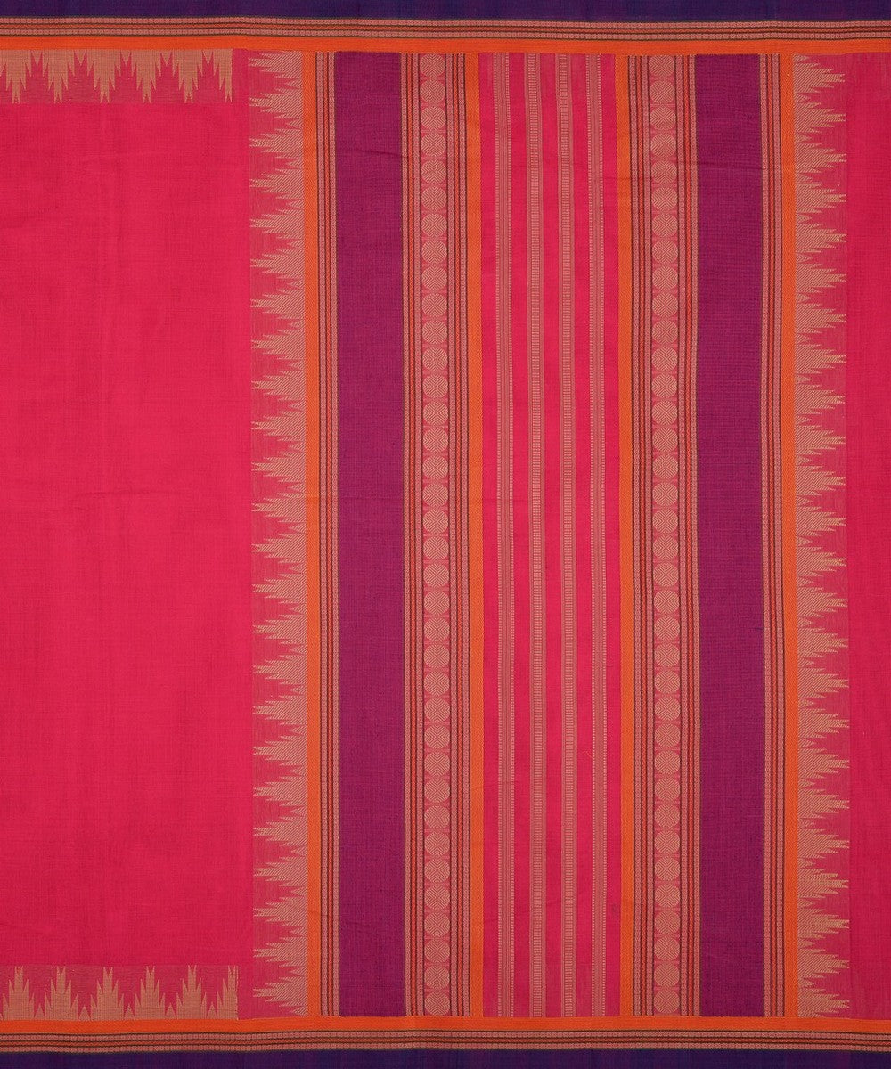 Pink temple handwoven kanchi cotton saree