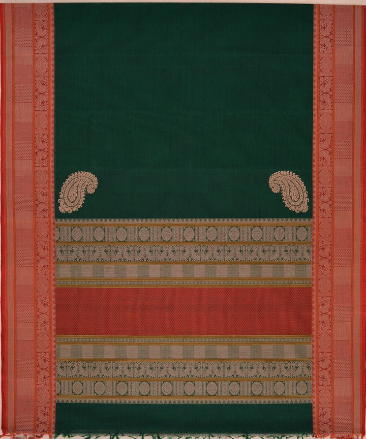 Dark green maroon handwoven kanchi cotton saree