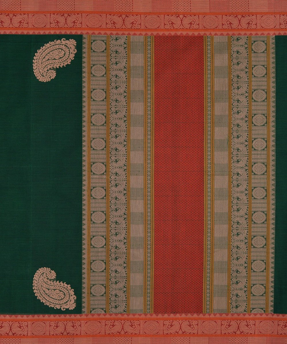 Dark green maroon handwoven kanchi cotton saree