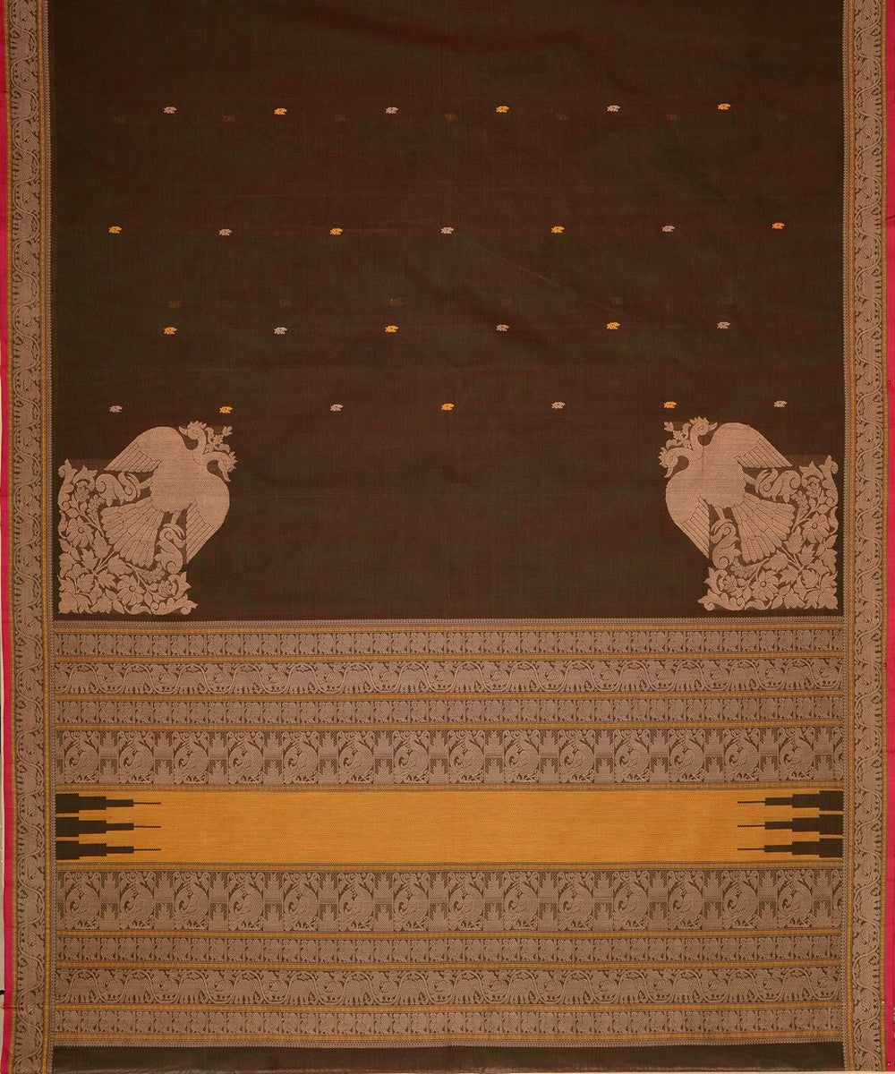 Mantazhir gandaberunda corner motif handwoven kanchi cotton saree