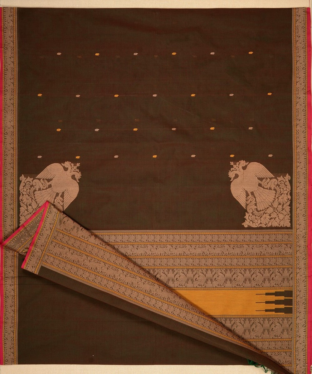 Mantazhir gandaberunda corner motif handwoven kanchi cotton saree