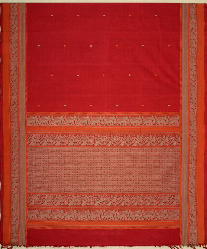 Red butta handwoven kanchi cotton saree