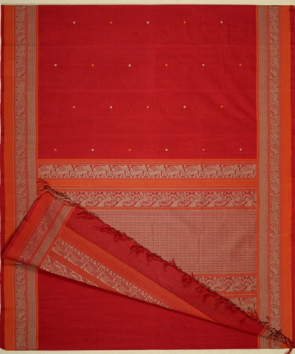 Red butta handwoven kanchi cotton saree
