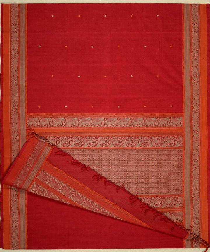Red butta handwoven kanchi cotton saree