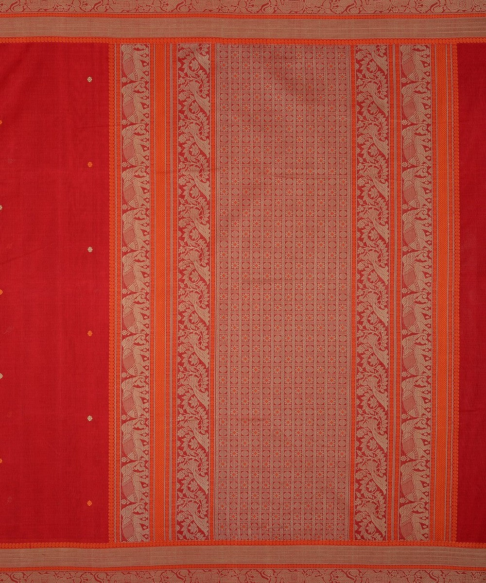 Red butta handwoven kanchi cotton saree