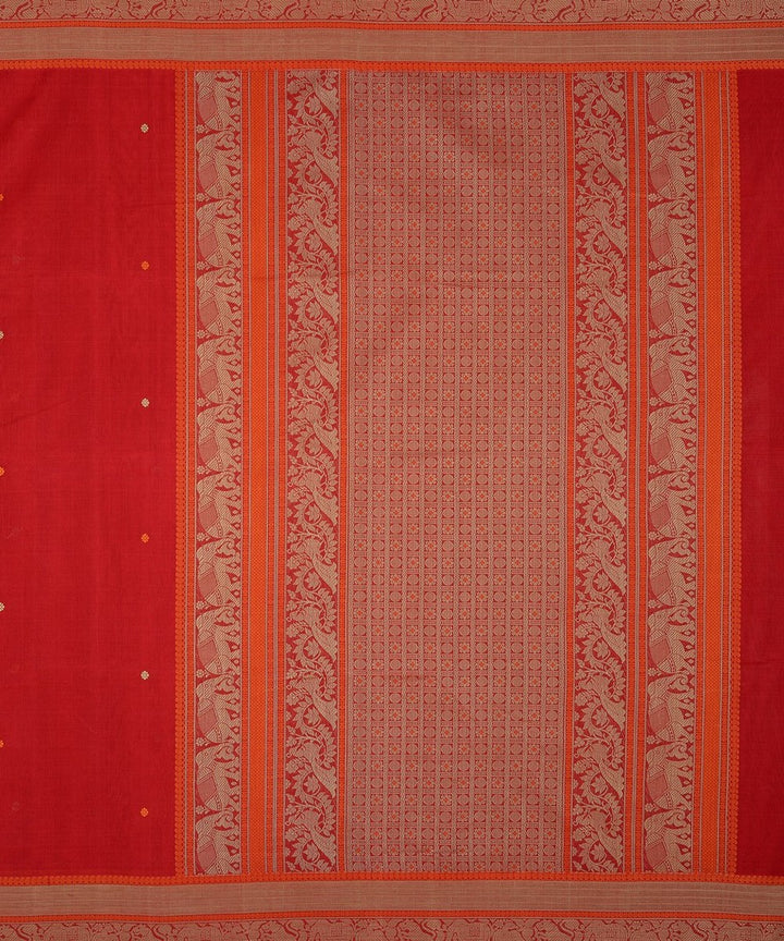 Red butta handwoven kanchi cotton saree