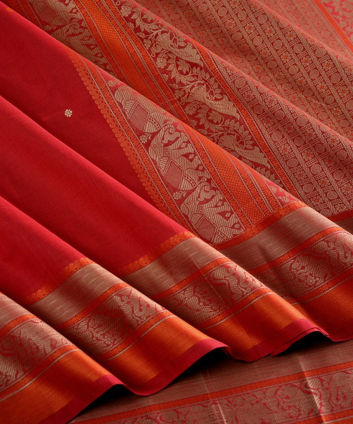 Red butta handwoven kanchi cotton saree