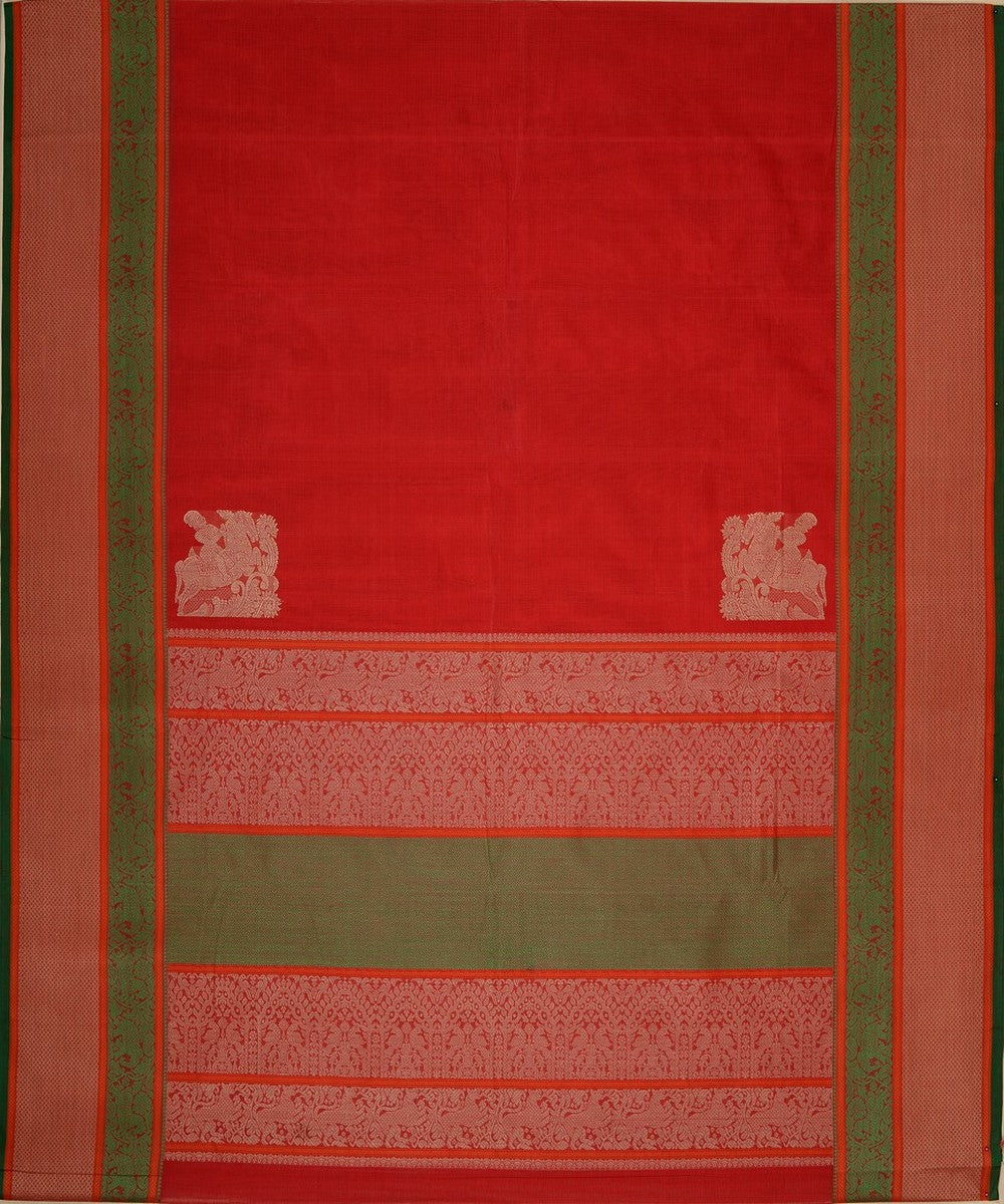 Red corner motif handwoven kanchi cotton saree