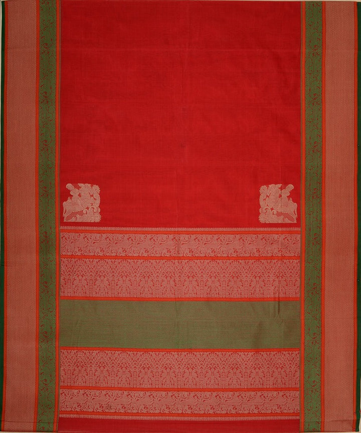 Red corner motif handwoven kanchi cotton saree