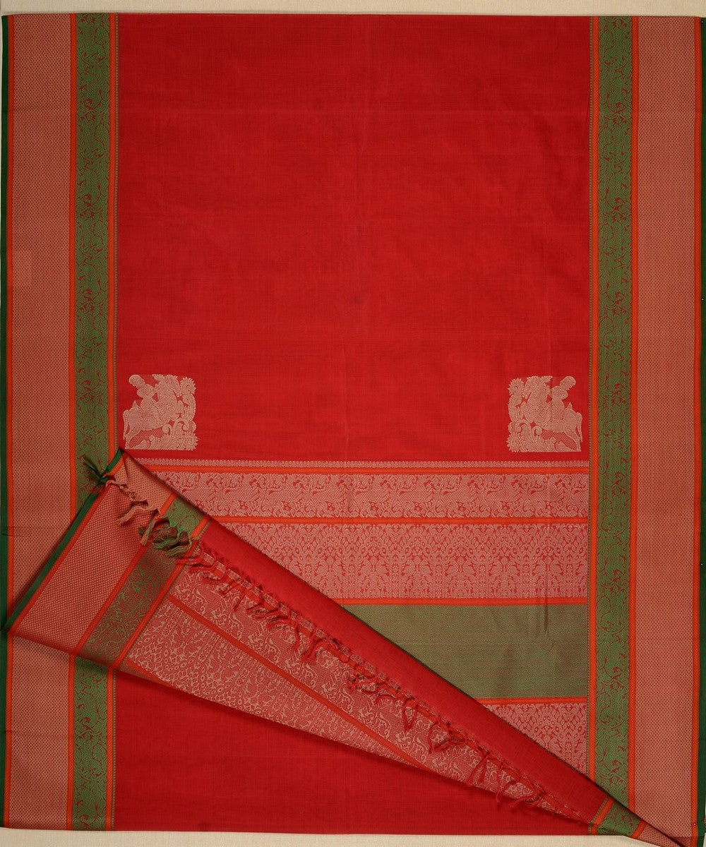 Red corner motif handwoven kanchi cotton saree