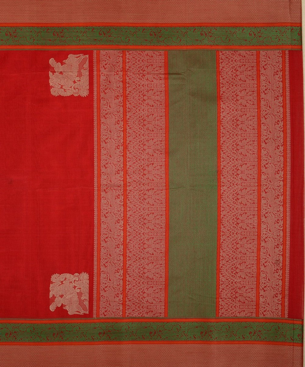 Red corner motif handwoven kanchi cotton saree