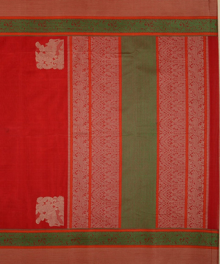 Red corner motif handwoven kanchi cotton saree