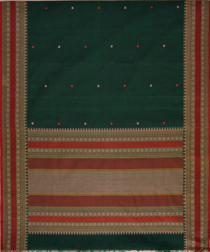 Dark green pink handwoven kanchi cotton saree