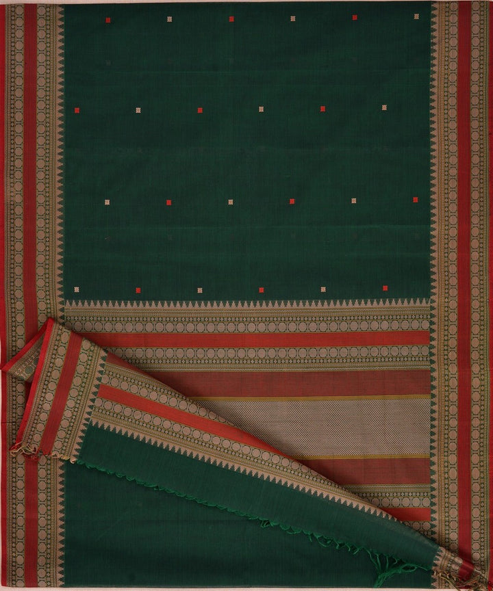 Dark green pink handwoven kanchi cotton saree