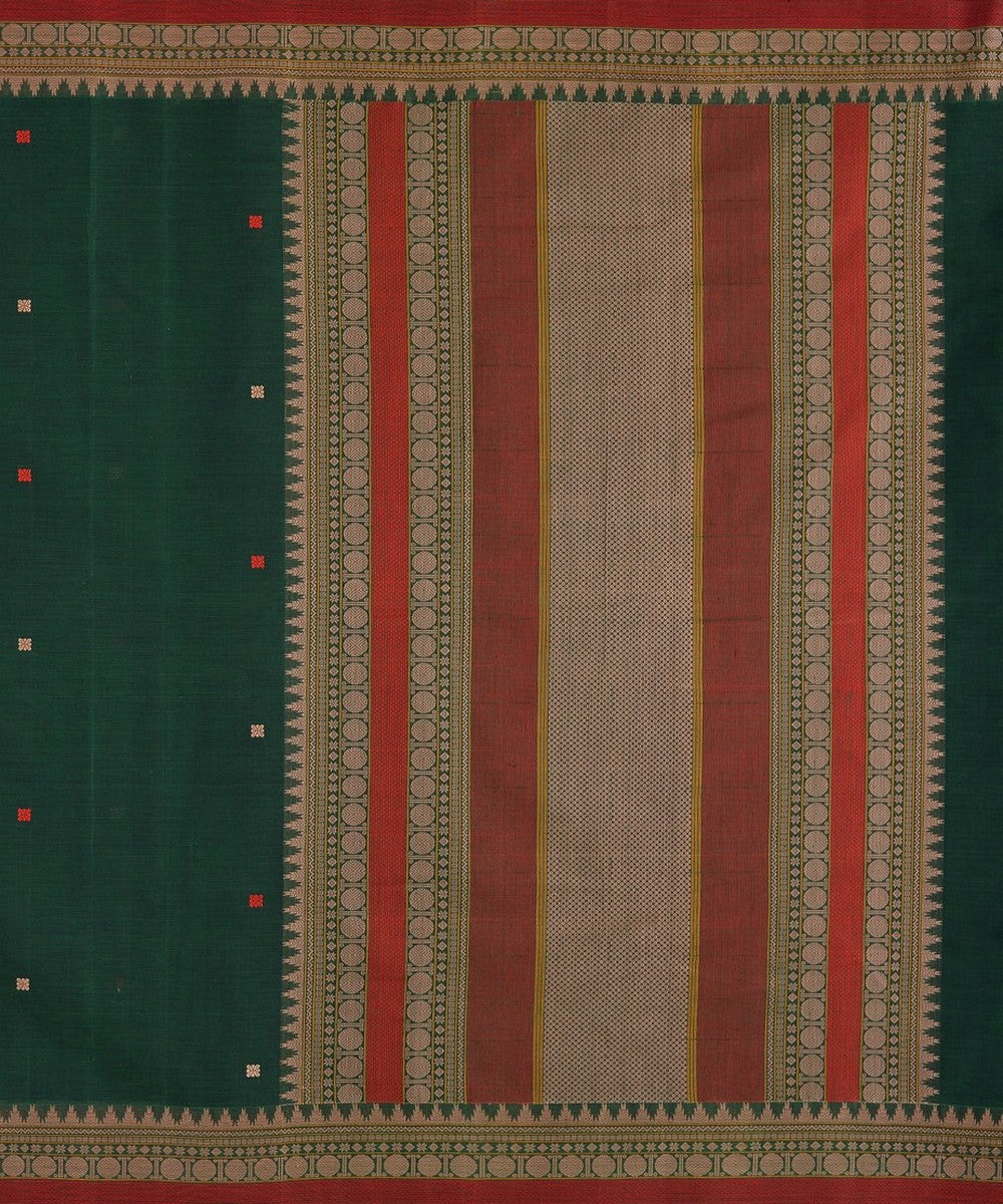 Dark green pink handwoven kanchi cotton saree