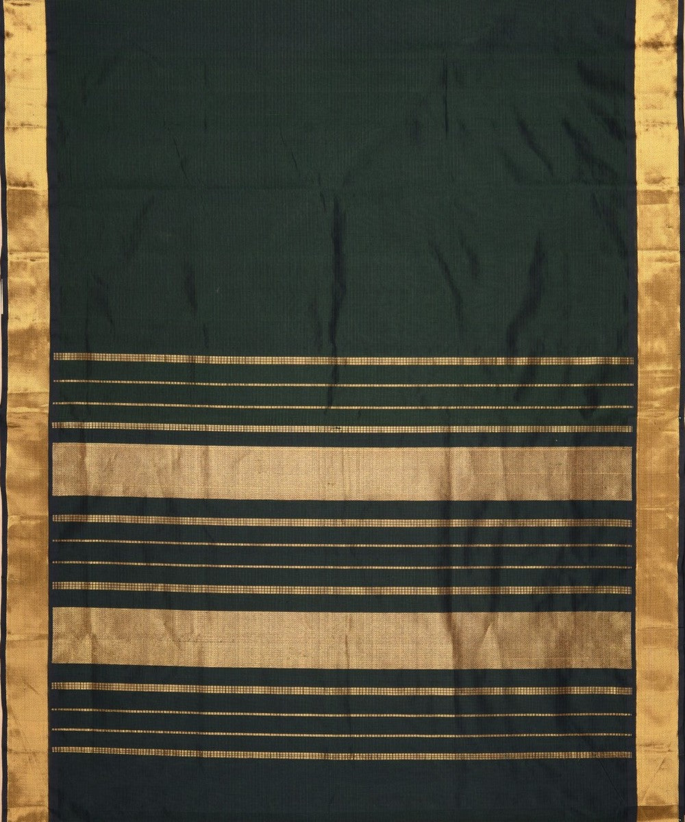 Dark green handloom self bavinchi cotton silk kanchi sari zari border