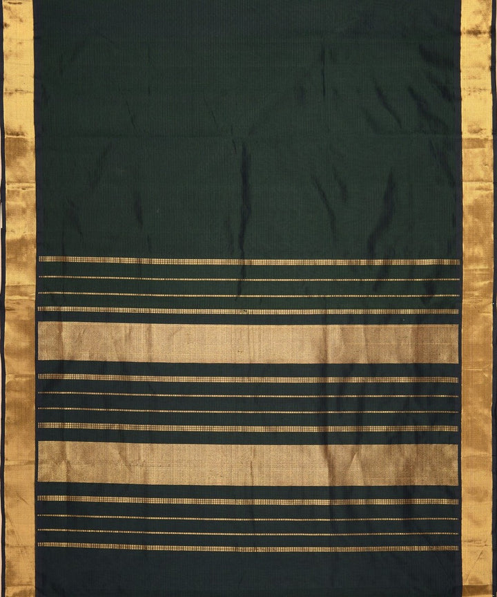 Dark green handloom self bavinchi cotton silk kanchi sari zari border