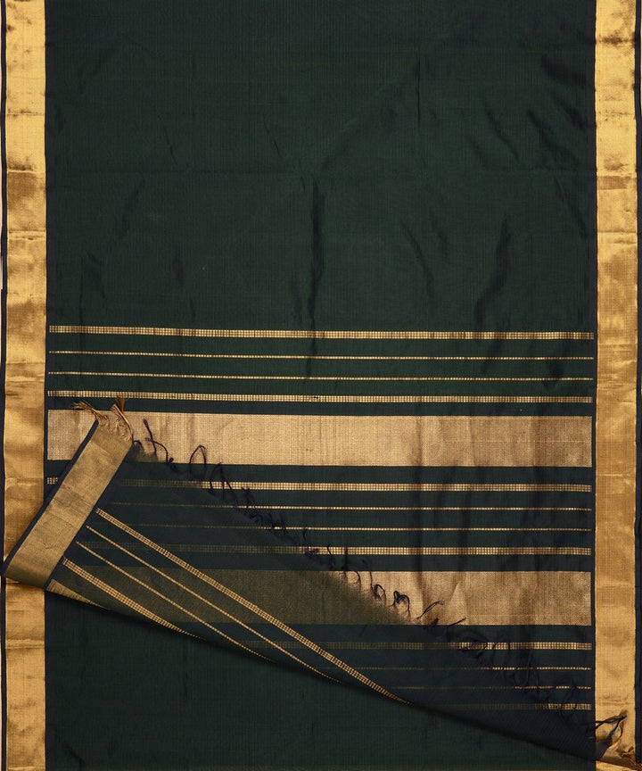 Dark green handloom self bavinchi cotton silk kanchi sari zari border