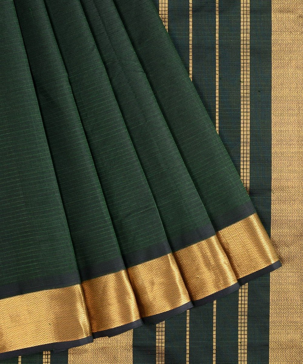 Dark green handloom self bavinchi cotton silk kanchi sari zari border