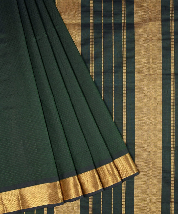 Dark green handloom self bavinchi cotton silk kanchi sari zari border