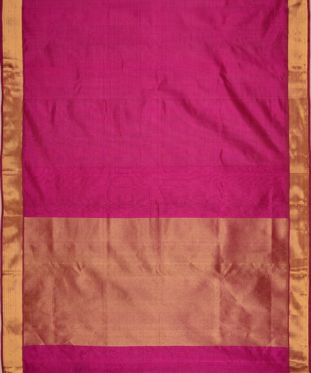 Pink handwoven self bavinchi cotton silk kanchi saree with zari border