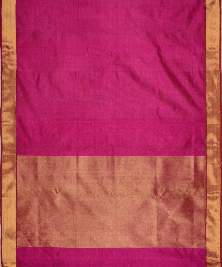 Pink handwoven self bavinchi cotton silk kanchi saree with zari border