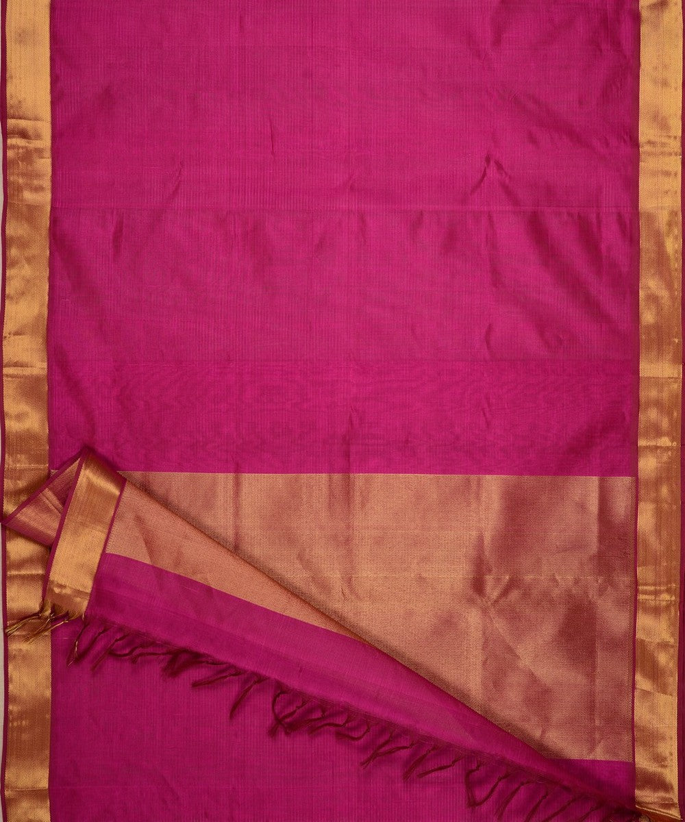 Pink handwoven self bavinchi cotton silk kanchi saree with zari border