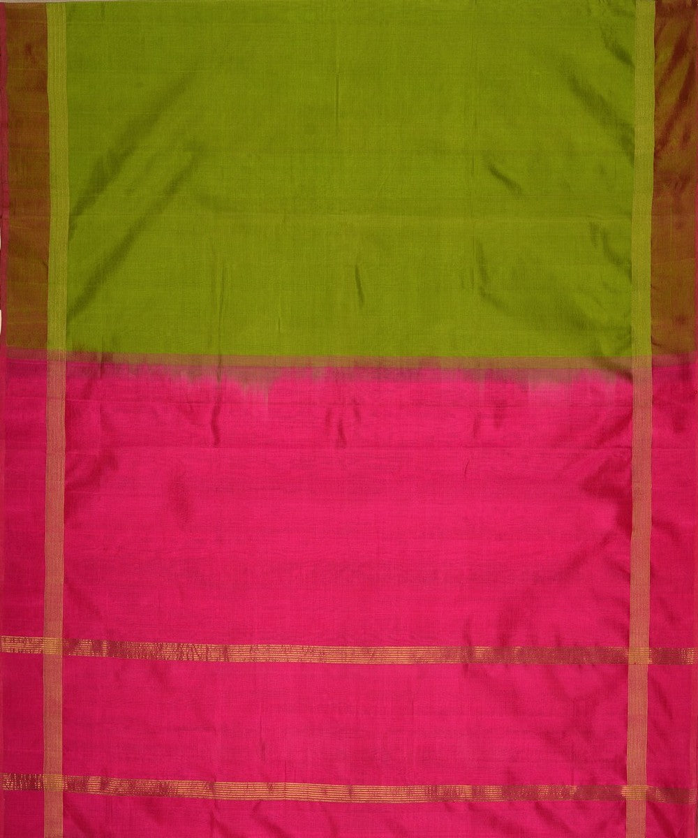 Light green pink handwoven cotton silk kanchi saree